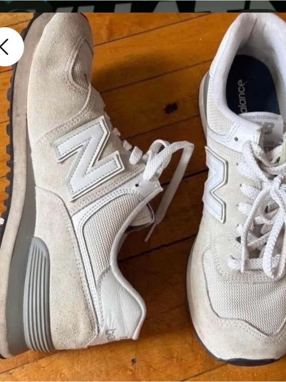 New Balance Men’s 574 size 10 Light Beige & White Suede Mesh Sneakers